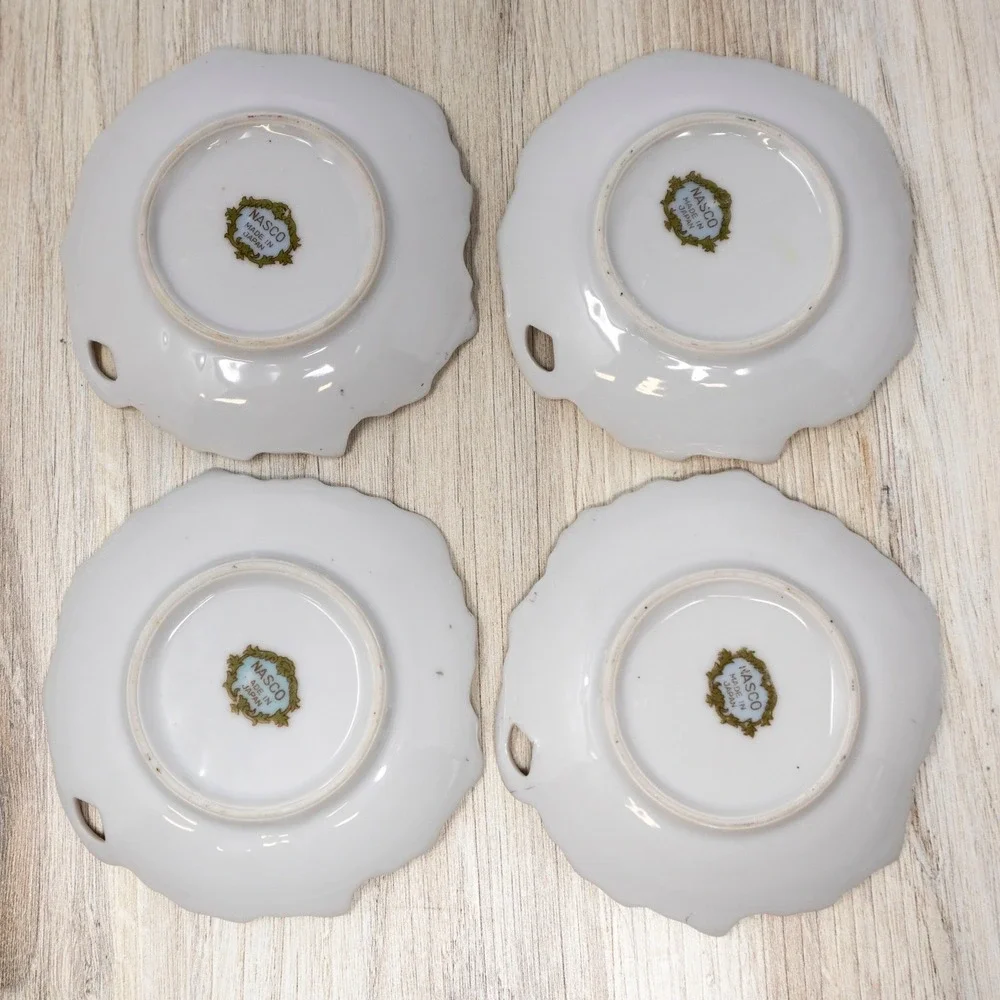 Vintage Nasco Japan Floral Porcelain Nut Candy Dishes Gold Trim Set of 4